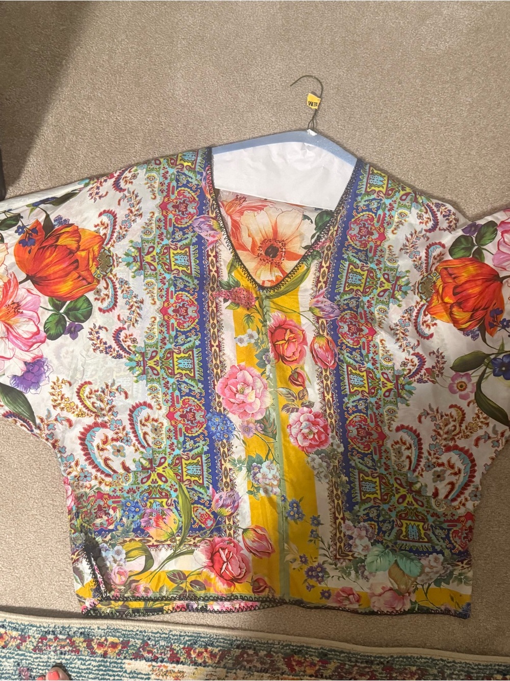 Johnny Was 💯% Silk Kimono-style  Floral Ruched sleeve blouse